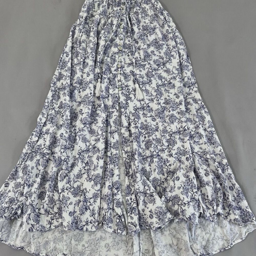 Cynthia Rowley white and Blue Tiered Maxi Skirt NWT sz M - Picture 4 of 15